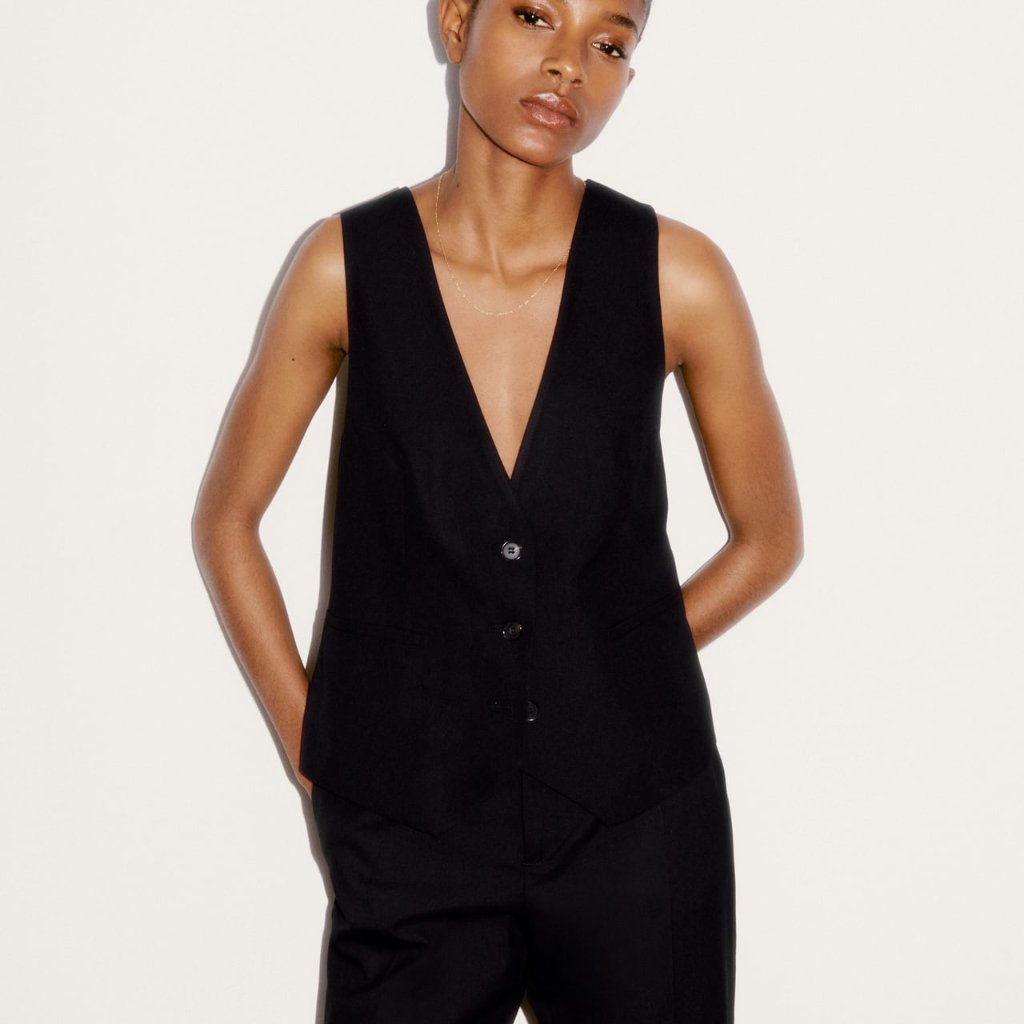 Nwt Zara 2 Pieces Match Set Suit Fitted Vest + Bootcut Pants Black